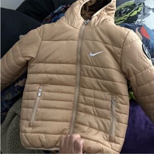 Nike Tan Quilted Puffer Jacket with High Collar